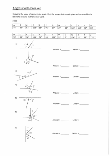 Angles code-breaker (Answers included) | Teaching Resources