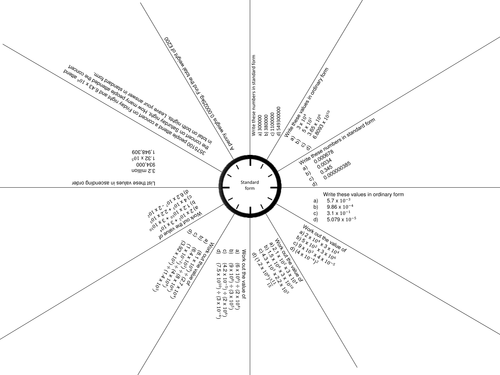 GCSE 1-9 Standard form revision mat and clock worksheet