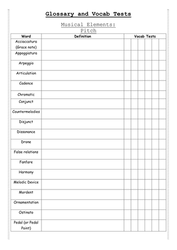 Glossary and Vocab Tests for GCSE Music