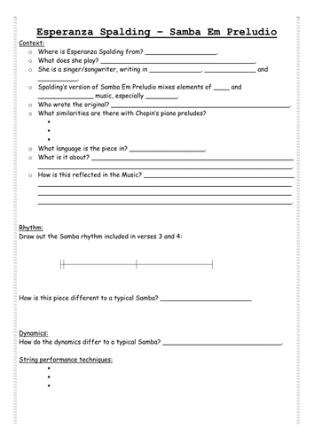 GCSE Edexcel 9-1 Samba Em Preludio Work Booklet