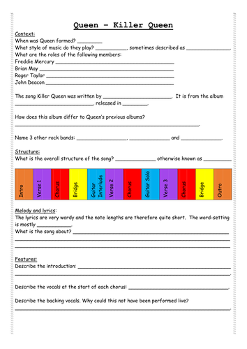 GCSE Edexcel 9-1 Killer Queen Work Booklet