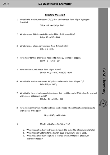 Quantitative Chemistry Gcse Worksheets AQA GCSE Chemistry (Science)