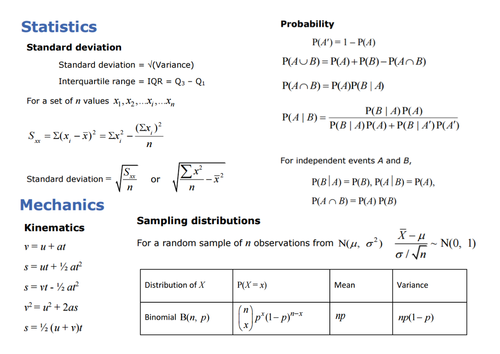 A Level 2017 Formulae Sheet Condensed Edexcel Teaching Resources