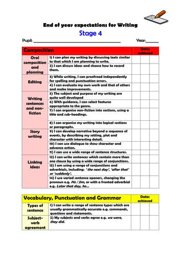 Stage 4 (Year 4) Writing: End of Year Expectations