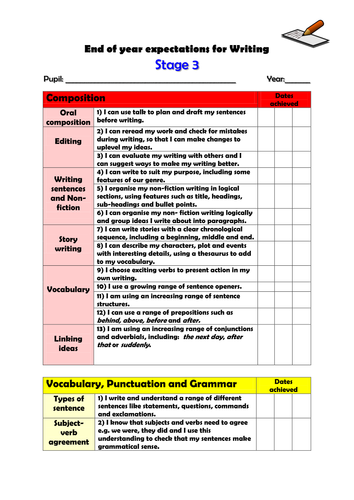 Stage 3 (Year 3) Writing: End of Year Expectations