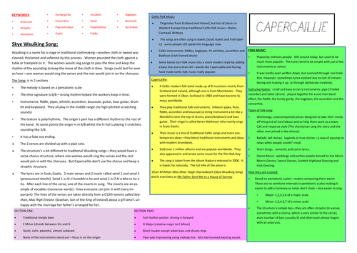 Capercaillie GCSE Revision Placemat