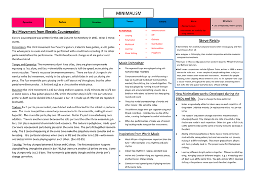 Steve Reich GCSE Revision Placemat