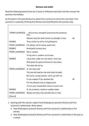 romeo and juliet sample essay questions