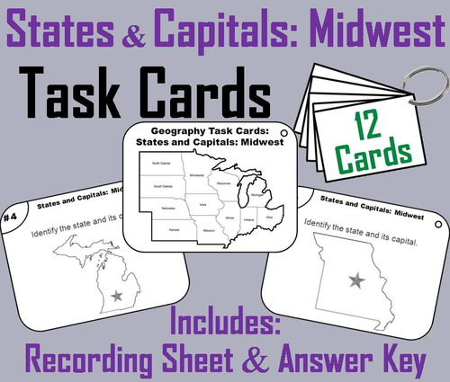 States and Capitals: Midwest Region Task Cards