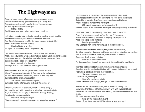 The Highwayman | Teaching Resources
