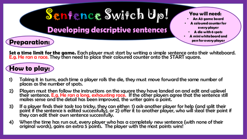 Key Stage 2 English: Sentence Switch Up game to develop sentence description