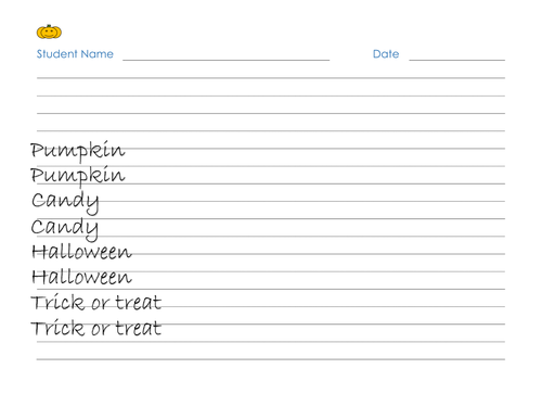 Single sheet landscape A4 - handwriting practice Halloween themed