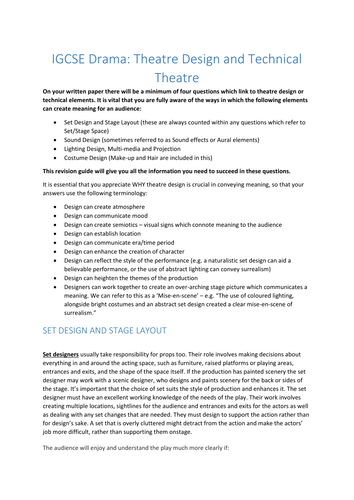 IGCSE/GCSE Drama Technical Theatre Revision Booklet