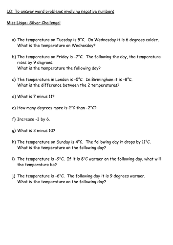 Negative Numbers | Teaching Resources