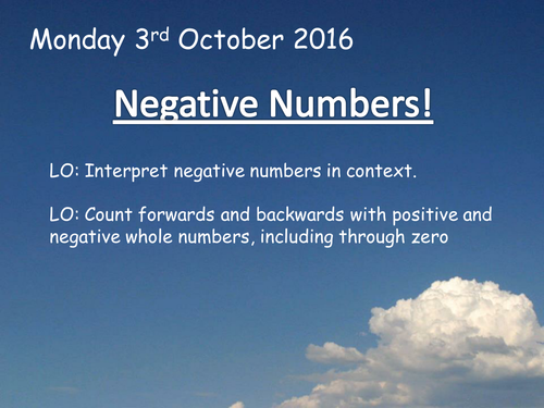 Negative numbers teaching resources