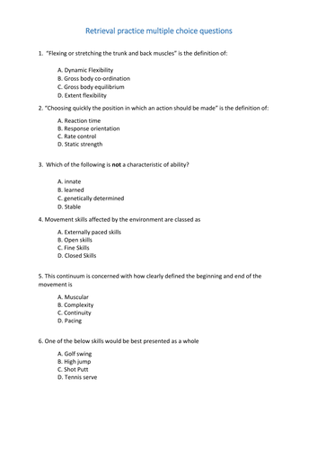 WJEC (Eduqas) 2016 A'level PE - Skill acquisition - Transfer