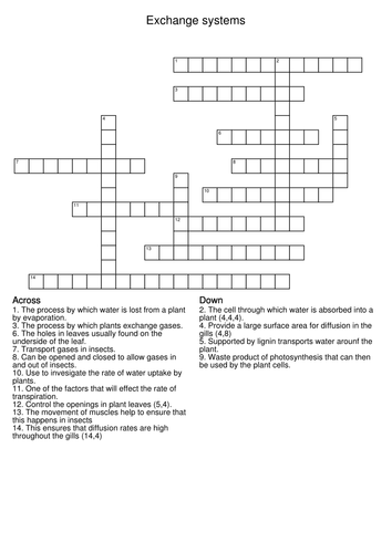 Gas exchange systems crosswords