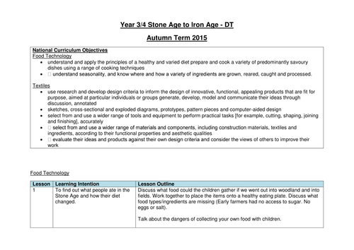 Stone Age to Iron Age DT Medium Term Plan