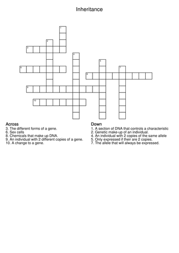 Inheritance Crossword Teaching Resources