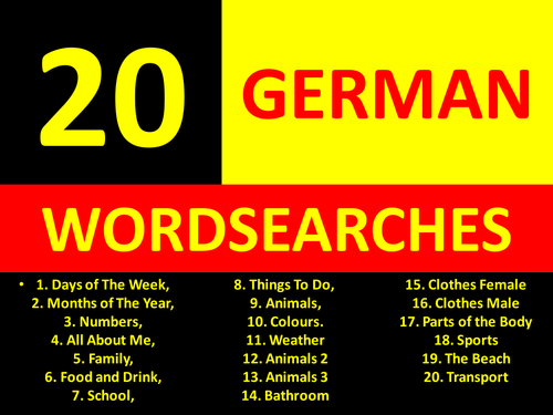 20 Wordsearches German Language Keyword Starters Wordsearch Homework or