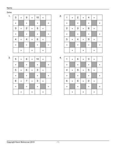 Maths Puzzles Across Down Addition 100 Puzzles Plus Answers