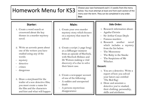 19th Century non fiction HWK menu ks3 | Teaching Resources