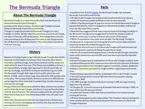 Bermuda triangle information sheet
