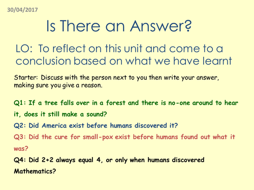 Problem of evil, Critical RE Lesson, epistemic contingency (limits of knowledge) year 7