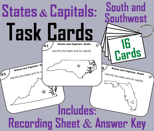 States and Capitals Task Cards: South and Southwest Region