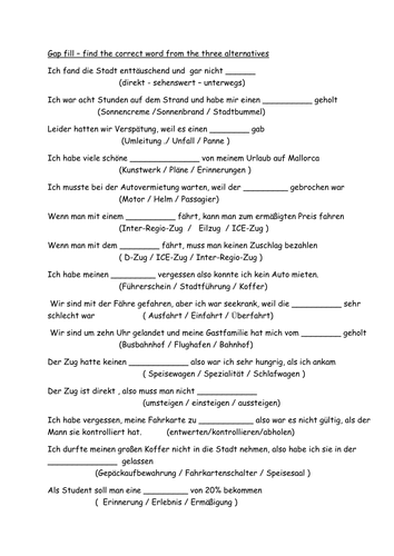 GCSE AQA German Holiday gap fills