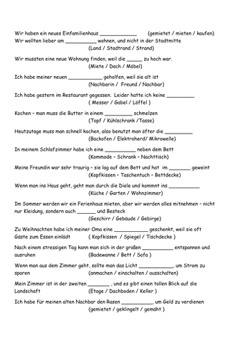 GCSE German AQA house and town gap fill