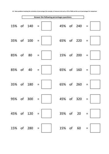 Finding Percentages Of Numbers Ks2 Worksheet