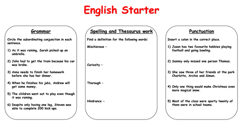 english starter activities year 5 6 teaching resources