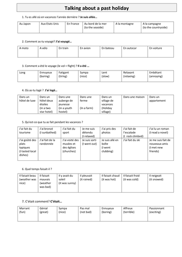 KS3/4 French  - Holidays (sentence builder, narrow reading, oral scaffold, vocab builder,etc.)