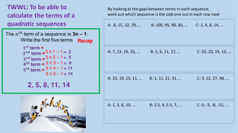 Generating Sequences from Quadratic nth Terms | Teaching Resources