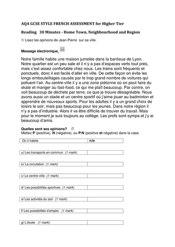 Reading and Writing Assessment for Home and Local Area