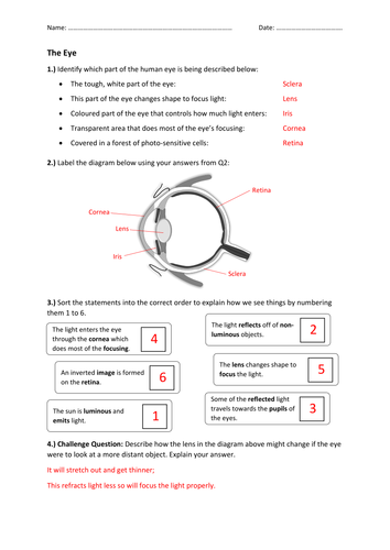 Ks3 Physics Lesson Resources Light The Human Eye Lesson 6