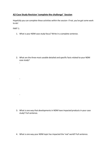 Case Study revision questions and tasks