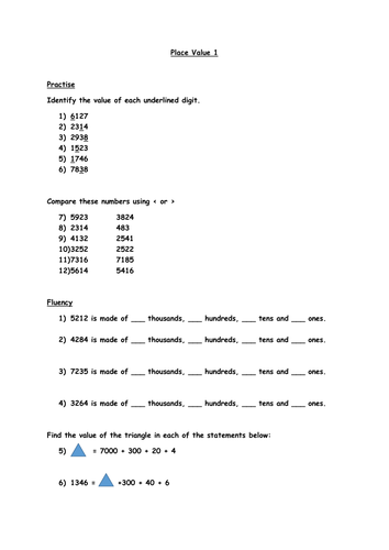 Year 4 Place Value Worksheet