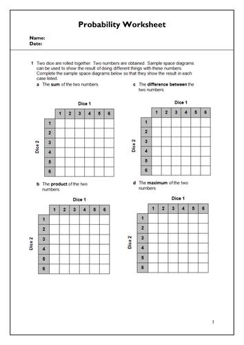 Probability Worksheet - IGCSE Mathematics | Teaching Resources