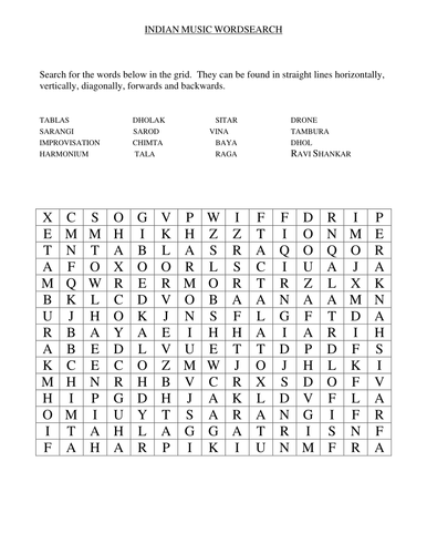 word search cover work for music teaching resources