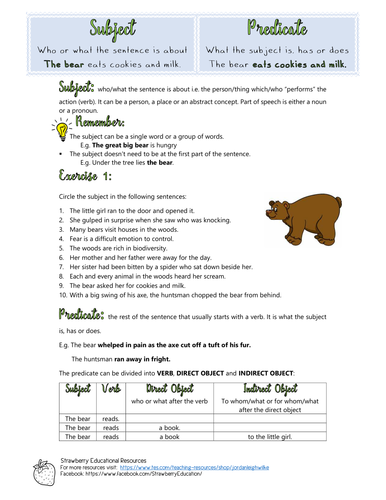 The Sentence: Subject and Predicate Worksheet