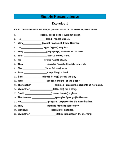 Present Simple Exercise Pdf With Answers