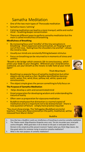 GCSE RS A: Buddhism and Meditation (2-3 lessons worth)