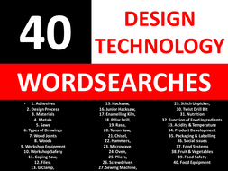 40 Wordsearches Design Technology KS3 GCSE Keyword 