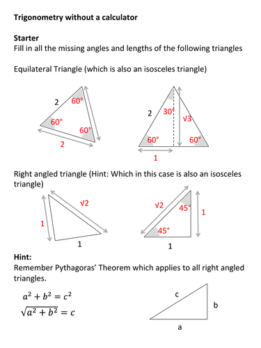 Trigonometry without a Calculator | Teaching Resources