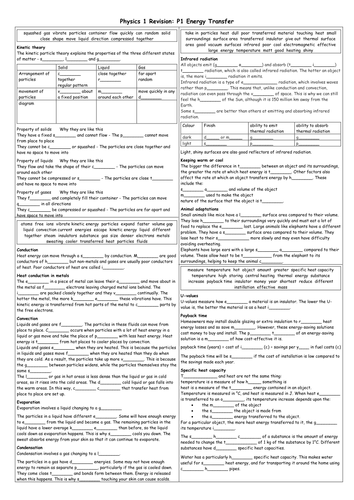 Energy Transfers -Revision sheet