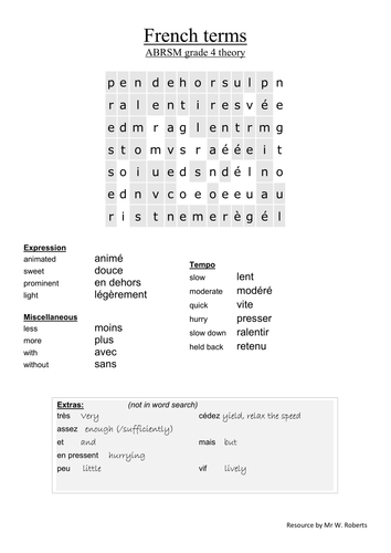 Musical terms worksheets (grade 4 theory)