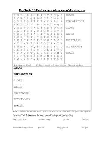 GCSE Word searches on Early Elizabethan Unit 3 (over 7 word searches)
