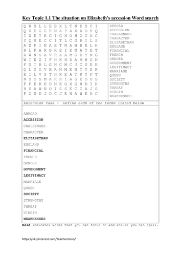 Early Elizabethan England Word Searches Units 1-2 Bundle Pack